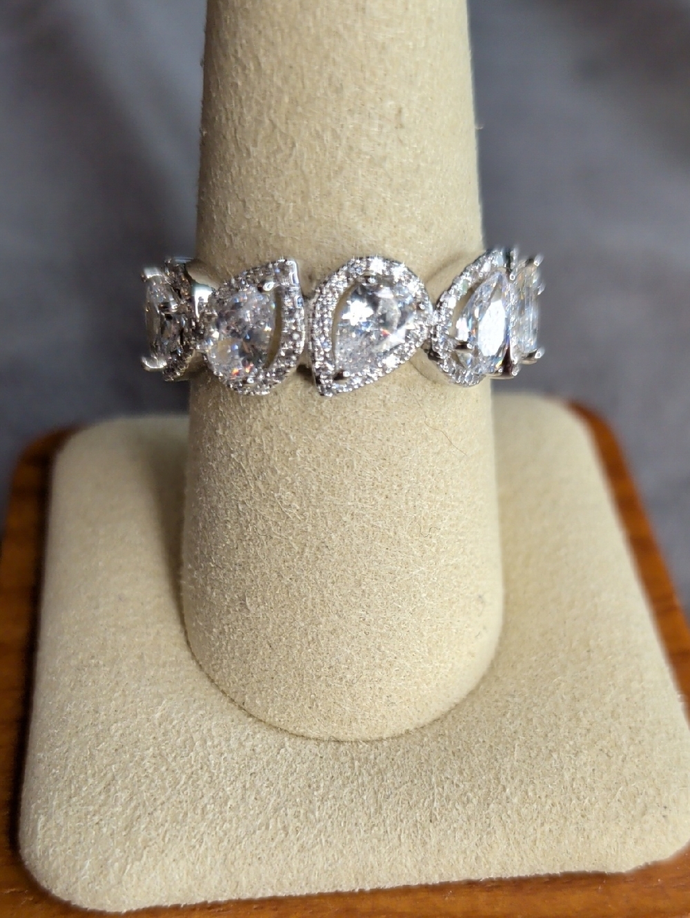 Pear Halo 925 Sterling Silver CZ Ring Size 9